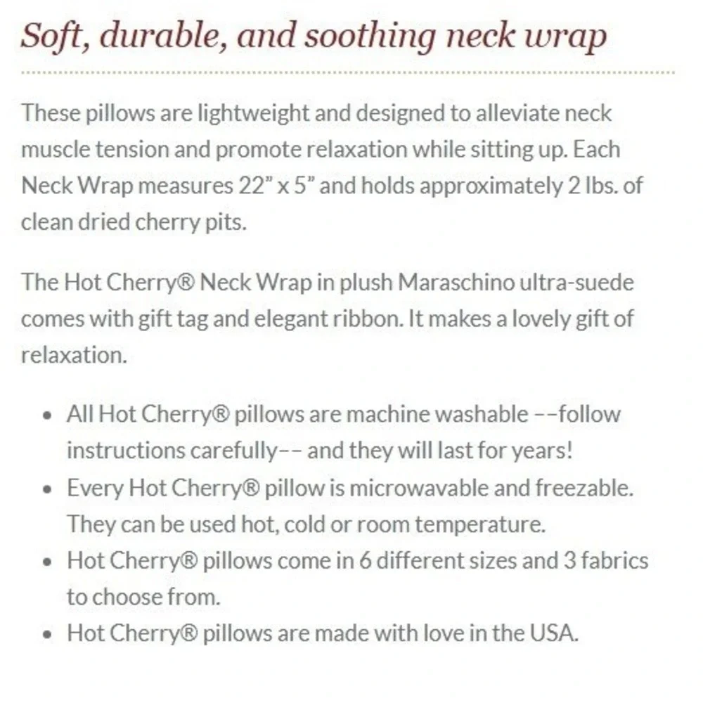 HOT CHERRY Cherry Pit-Stone Hot or Cold Therapy Pillow Tan Ultra Suede‎ NEW
